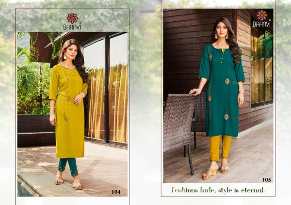 Baanvi Sara 1 Rayon Embroidery Kurti With Bottom Set 